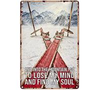 ski gifts for men And Into The Mountain Skiing Vertical Poster Skiing wall art Ski artwork for walls,Metal Sign 8x12 inch