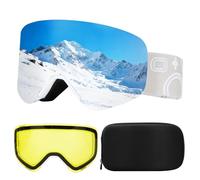 Ski Goggles,OTG Snowboard Goggles Magnetic Interchangeable Lens,UV Protection Anti-fog,YH879B Snow Goggles for Men Women (White Frame-Sliver Lens(VLT 13%)+Yellow Lens(VLT 78%))