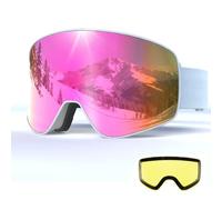 Ski Goggles OTG YH212 with Magnetic Replaceable Lens Snow Goggles Adjustable for Men Women Anti-Fog Anti-Glare UV400 Protection Helmet Compatible for Skiing Cycling Snowboarding (04-REVO Pink/White)