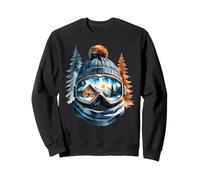 Ski Goggles Reflection with Winter Cabin and Sunset Sweatshirt