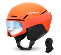 Ski Helmet Set with Ski Goggles, DXH816 Ski Mask, Ski Helmets with Breathable Ventilation System, Shock Absorption, UV Protection, Adjustable Snowboard Helmet for Skiing (Matt Orange+Ski Goggles+Ski