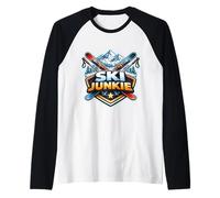 Ski Junkie Funny Addicted to Skiing Lover Instructor Joke Raglan Baseball Tee