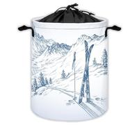 Ski Laundry Hampers With Drawstring Snow Mountain Laundry Baskets For Bathroom Winter Portable Clothes Storage Organizer Basket Blue White W 44 L 44 Cm