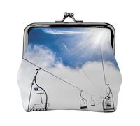 Ski Lift at Sunshine Full Double-Sided Printed Pattern Women's and Girls' Fashionable Leather Kiss Lock Coin Purse Card Bag