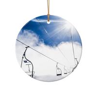 Ski Lift At Sunshine Print Ceramic Round Christmas Tree Hanging Multi-Scale Ornaments With Hanging For Home Decoration 3 Sizes