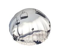 Ski Lift at Sunshine Print Shower Cap for Women Men, Reusable Double-Layer Fabric Bathing Cap Girls Hair Caps, 27 CM