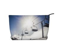 Ski Lift at Sunshine Prints Corduroy Makeup Bag for Women Girls, Spacious Travel Cosmetic Organiser for Make-up, Toiletries & Essentials