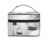 Ski Lift at Sunshine Prints Travel Makeup Bag Flip Portable Toiletry Bag with Handle for Women's Travel and Daily Use