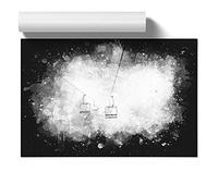 Ski Lift in Morillon France Paint Splash | Unframed Wall Art Print | Ready to Frame Poster | Modern Home Decor Picture | Artwork for Living Room, Bedroom, Kitchen or Office | A4 (21x29.7 cm)