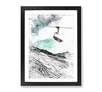 Ski Lift In The Alps In Abstract Modern Framed Print | A3 Black Framed Wall Art | Ready to Hang | Abstract Fantasy Picture | Living Room Bedroom Lounge Office