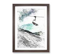 Ski Lift In The Alps In Abstract Modern Framed Wall Art Print, Ready to Hang Picture for Living Room Bedroom Home Office Décor, Walnut A2 (64 x 46 cm)
