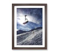 Ski Lift In The Alps Painting Modern Framed Print | A3 Walnut Framed Wall Art | Ready to Hang | Modern Historical Picture | Living Room Bedroom Lounge Office