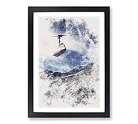 Ski Lift in The Alps Watercolour Framed Print | A2 Black Framed Wall Art | Ready to Hang | Modern Historical Picture | Living Room Bedroom Lounge Office