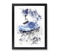 Ski Lift In The Alps Watercolour Modern Framed Print | A3 Black Framed Wall Art | Ready to Hang | Modern Historical Picture | Living Room Bedroom Lounge Office