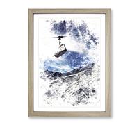 Ski Lift In The Alps Watercolour Modern Framed Print | A3 Oak Framed Wall Art | Ready to Hang | Modern Historical Picture | Living Room Bedroom Lounge Office