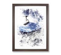 Ski Lift In The Alps Watercolour Modern Framed Print | A3 Walnut Framed Wall Art | Ready to Hang | Modern Historical Picture | Living Room Bedroom Lounge Office