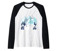 Ski Lift Mountain Winter Landscape Raglan Baseball Tee
