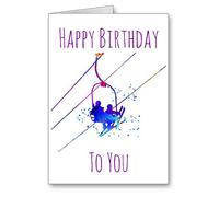 Ski Lift Ski Skiing Birthday Card Happy Birthday Watercolour effect (envelope included)