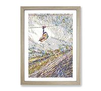Ski Lift Skiing Snowboarding Alps Modern Bg Framed Print | A2 Oak Framed Wall Art | Ready to Hang | Modern Nature Picture | Living Room Bedroom Lounge Office