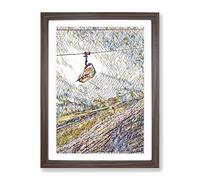 Ski Lift Skiing Snowboarding Alps Modern Bg Framed Print | A2 Walnut Framed Wall Art | Ready to Hang | Modern Nature Picture | Living Room Bedroom Lounge Office