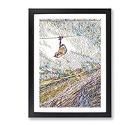 Ski Lift Skiing Snowboarding Alps Modern Bg Framed Print | A3 Black Framed Wall Art | Ready to Hang | Modern Nature Picture | Living Room Bedroom Lounge Office