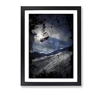 Ski Lift Skiing Snowboarding Alps Modern Cb Framed Print | A3 Black Framed Wall Art | Ready to Hang | Modern Nature Picture | Living Room Bedroom Lounge Office