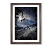 Ski Lift Skiing Snowboarding Alps Modern Cb Framed Print | A4 Walnut Framed Wall Art | Ready to Hang | Modern Nature Picture | Living Room Bedroom Lounge Office