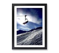 Ski Lift Skiing Snowboarding Alps Modern Framed Print | A2 Black Framed Wall Art | Ready to Hang | Modern Nature Picture | Living Room Bedroom Lounge Office