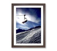Ski Lift Skiing Snowboarding Alps Modern Framed Wall Art Print, Ready to Hang Picture for Living Room Bedroom Home Office Décor, Walnut A2 (64 x 46 cm)