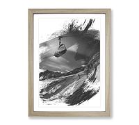 Ski Lift Skiing Snowboarding Alps V1 Modern Framed Print | A4 Oak Framed Wall Art | Ready to Hang | Modern Nature Picture | Living Room Bedroom Lounge Office