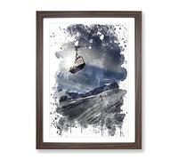 Ski Lift Skiing Snowboarding Alps V3 Modern Framed Print | A2 Walnut Framed Wall Art | Ready to Hang | Modern Nature Picture | Living Room Bedroom Lounge Office