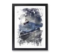 Ski Lift Skiing Snowboarding Alps V3 Modern Framed Print | A3 Black Framed Wall Art | Ready to Hang | Modern Nature Picture | Living Room Bedroom Lounge Office