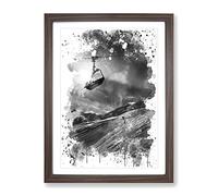 Ski Lift Skiing Snowboarding Alps V4 Modern Framed Print | A3 Walnut Framed Wall Art | Ready to Hang | Modern Nature Picture | Living Room Bedroom Lounge Office