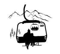 Ski Lift Wall Vinyl Sticker Winter Sports Decal, Skiers Gifts, Skiing Wall DecorSports for Ski Lovers-L-67x68cm-Black