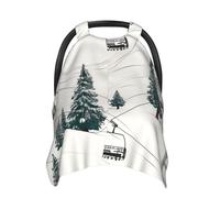 Ski Lift with Fir Tree Baby Car Seat Canopy Cover, Multi Use Breathable Nursing Breastfeeding Covers for Mom Soft Stroller Sun Shade Newborn Shower Gift