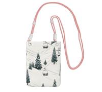 Ski Lift With Fir Tree Cell Phone Purse For Women, Cell Phone Sleeve Pouch Case Wallet Bag With Pink Shoulder Strap Travel Pouch