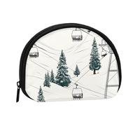 Ski Lift with Fir Tree Coin Purse Personalized Coin Bag for Women Men Change Purse Small Wallets with Zipper Mini Shell Coin Pouch Outdoor Shopping Change Storage Bag Handbags Gifts