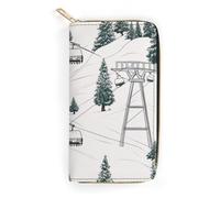 Ski Lift With Fir Tree Leather Wallet, Bifold Stylish Wallets, Credit Card Holder for Passport Covers, Purse Passport Bag for Men Women