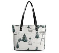 Ski Lift With Fir Tree Tote Bag for Women Work Handbag with Zipper Ladies Travel Leather Purses Large Soft Shoulder Bag Fashion Hobo Bag for Work Travel Shopping Bag