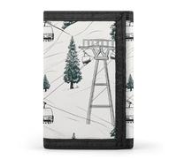 Ski Lift With Fir Tree Wallet,Credit Card Holder,Three-fold Wallet for Passport Covers, Purse Passport Bag for Men Women