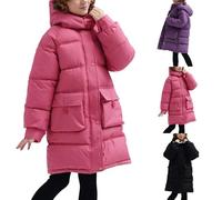 Ski Long Jacket for Boys Girls Winter Warm Waterproof Snowcoat with Button Pockets Lightweight Heavy Raincoat Kids Outdoor Thick Puffer Long Sleeve Coat (Purple, 11-12 Years)