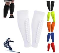 Ski Shin Guards, Football Shin Guards, Honeycomb Compression Sleeve Football Shin Guards for Boys, Teenagers and Adults, Soccer Defender Pads with Superior Impact Absorption, Lightweight (White, S)
