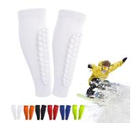 Ski Shin Guards for Adults & Teens,Ski Shin Guards,Breathable Eva Foam Leg Protection Pads, Anti-Collision Elastic Leggings for Skiing & Snowboarding (White,XL)