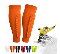 Ski Shin Guards for Adults & Teens,Ski Shin Guards,Breathable Eva Foam Leg Protection Pads, Anti-Collision Elastic Leggings for Skiing & Snowboarding (Orange,XL)