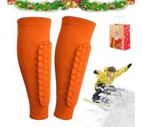 Ski Shin Guards Gel, Calf Compression Sleeve with Honeycomb Pads, Breathable Elastic Anti-Collision Leggings for Skiing, Soccer Shin Guards Shin Pads for Kids Youth Adult(Orange,S)