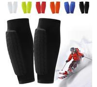 Ski Shin Guards Gel, Shinbang Shields, Shin Defender Skiing, Breathable Elastic Honeycomb Pads Gel Guard for Skiing, Safety Gear for Adults Teenagers Sports for Skiing, Soccer (Black, XL)