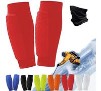 Ski Shin Guards Gel, Ski Guards Gel Pads, Ski Shin Protector, Ski Guard Socks, Elastic Breathable Gel Guard For Skiing, Youth And Adult Sports Protective Gear With Windproof Face Shield (Red, M)