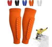 Ski Shin Guards, Ski Guard Socks, Impact-Resistant Knee Pads for Mountaineering, Breathable Elastic Gel Guard for Skiing, Legs Protection, Safety Gear for Adults Sports, Lightweight (Yellow, L)