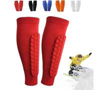 Ski Shin Guards, Ski Guard Socks, Impact-Resistant Knee Pads for Mountaineering, Breathable Elastic Gel Guard for Skiing, Legs Protection, Safety Gear for Adults Sports, Lightweight (Red, L)