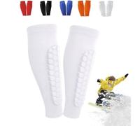 Ski Shin Guards, Ski Guard Socks, Impact-Resistant Knee Pads for Mountaineering, Breathable Elastic Gel Guard for Skiing, Legs Protection, Safety Gear for Adults Sports, Lightweight (White, M)